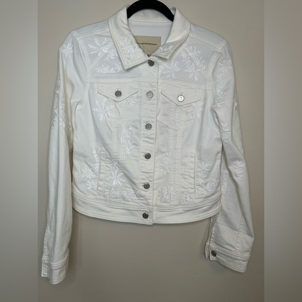 Pilcro and the Letterpress NWT embroidered white denim jacket Anthropologie med